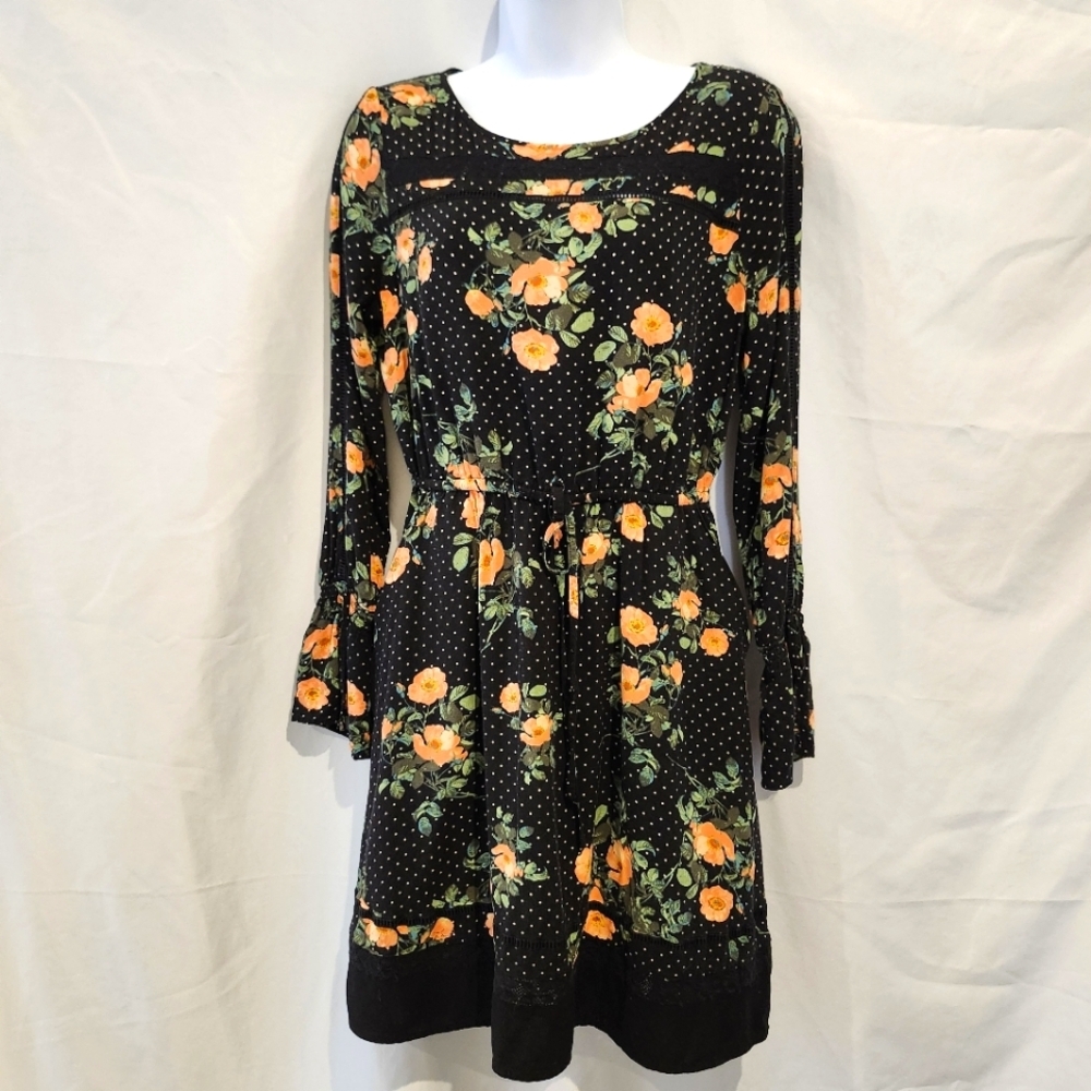 LC Lauren Conrad Long Sleeve Dress Size S Black Floral Dark‎ Romantic Whimsigoth